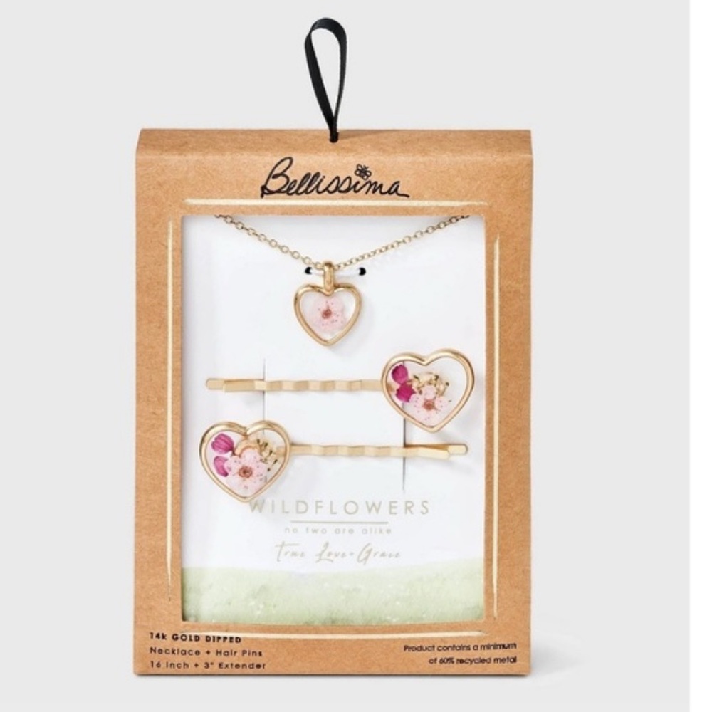 🆕 Bellissima Wildflowers Heart Jewelry Set - Gold and Pink